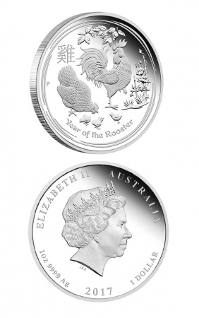 Серебряный австралийский лунар II серии «Год Петуха» 2017 года 1oz (1oz Bullion Lunar Silver Rooster Coin 2017)