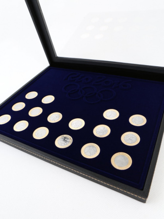 Бокс из искусственной кожи с прозрачным окном Nera Plus для 16 монет серии «XXXI Летние Олимпийские игры 2016 года в Рио-де-Жанейро»