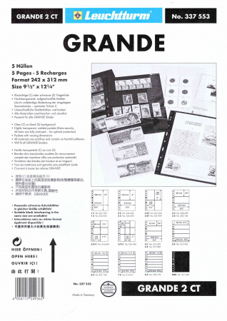 Лист-обложка GRANDE 2CT (242х312 мм) из прозрачного пластика на 4 ячейки (106х150 мм). Leuchtturm, 337553/1