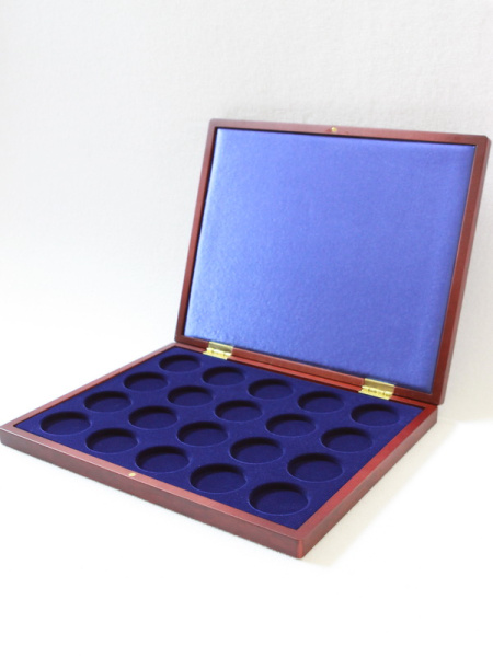 Футляр деревянный Volterra Uno (304х244х31 мм) на 20 монет в капсулах (диаметр 44 мм), тёмно-синий