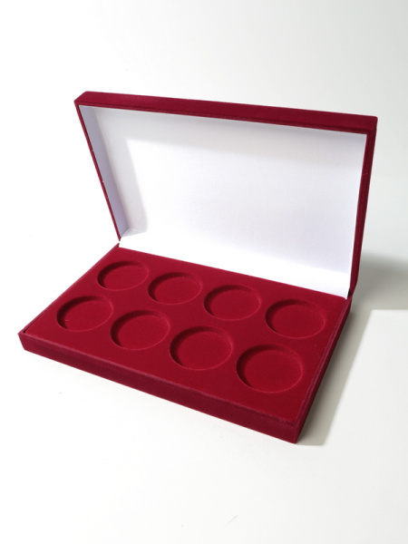 Футляр (220х143х34 мм) на 8 монет в капсулах (диаметр 44 мм), светло-бордовый