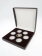 Футляр из искусственной кожи (190х190х50 мм) для 7 монет в капсулах (диаметр 44 мм). Шоколадный