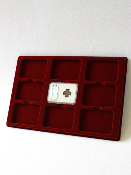 Планшет L (222х333х13 мм) для 9 слабов NGC (Америка) (61х86х8 мм), тёмно-бордовый  Планшет L (222х333х13 мм) для 9 слабов NGC (Америка) (61х86х8 мм), тёмно-бордовый