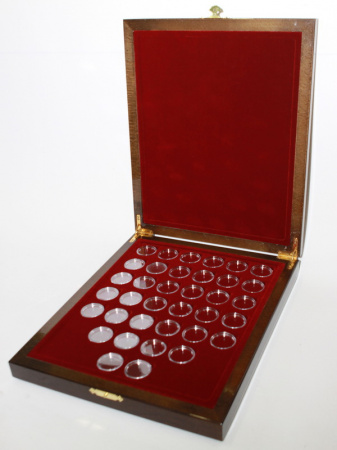 Деревянный футляр для набора из 36 монет в капсулах