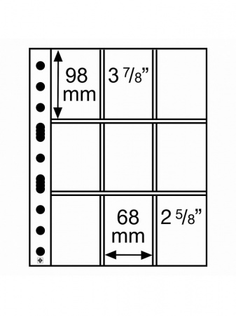 Листы-обложки GRANDE SH312-3/3C (242х312 мм) из тонкого прозрачного пластика на 9 ячеек (68х98 мм). Упаковка из 10 листов. Leuchtturm, 358077/10