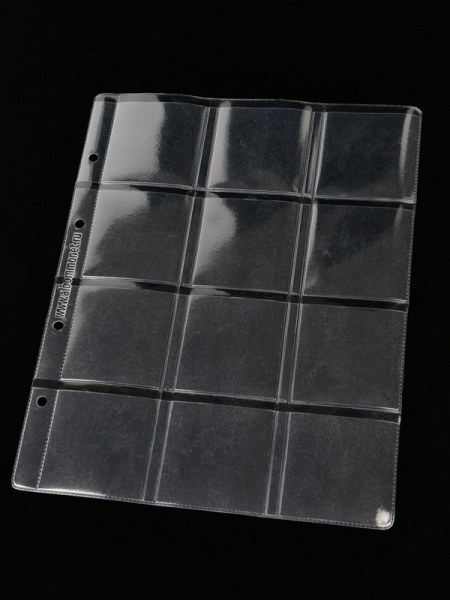 Лист формата ОПТИМА (Россия) (202х250 мм) из прозрачного пластика на 12 ячеек (50х50 мм). Standart. Albommonet, ЛХ12