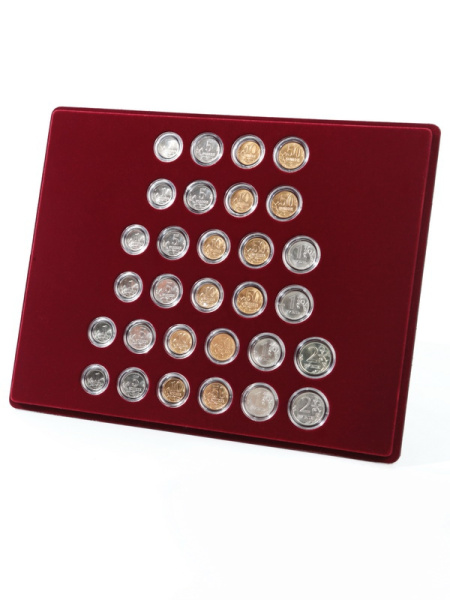  Набор из 6 планшетов S (234х296х12 мм) для монет России регулярного выпуска. 1997–2019. В капсулах Leuchtturm, тёмно-бордовый