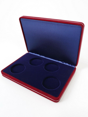 Футляр замшевый (182х128х34 мм) на 4 монеты в капсулах (диаметр 46 мм), тёмно-бордовый  Футляр замшевый (182х128х34 мм) на 4 монеты в капсулах (диаметр 46 мм), тёмно-бордовый