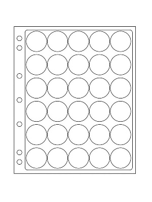 Листы-обложки ENCAP из прозрачного пластика для монет в капсулах CAPS 30/31 мм Leuchtturm. Диаметр ячейки 37 мм. Упаковка из 2 листов. Leuchtturm, 343212