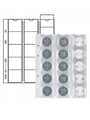 Нумизматические листы системы MULTI COLLECT для 15 монет диаметром до 42 мм. Упаковка из 5 листов и 5 чёрных прокладочных листов. Lindner, MU15