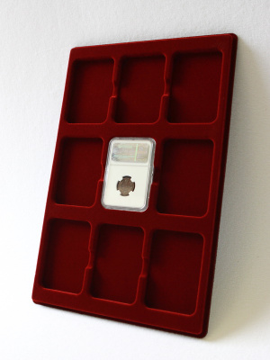 Планшет L (222х333х13 мм) для 9 слабов NGC (Америка) (61х86х8 мм), тёмно-бордовый  Планшет L (222х333х13 мм) для 9 слабов NGC (Америка) (61х86х8 мм), тёмно-бордовый