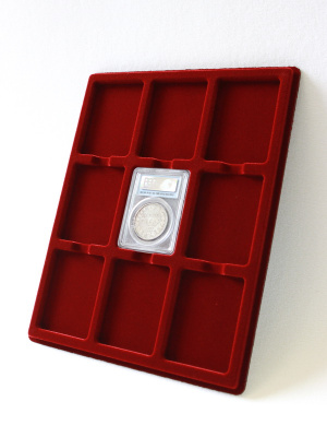 Планшет S (234х296х12 мм) для 9 слабов PCGS (Франция) (63х83х8 мм), тёмно-бордовый  Планшет S (234х296х12 мм) для 9 слабов PCGS (Франция) (63х83х8 мм), тёмно-бордовый