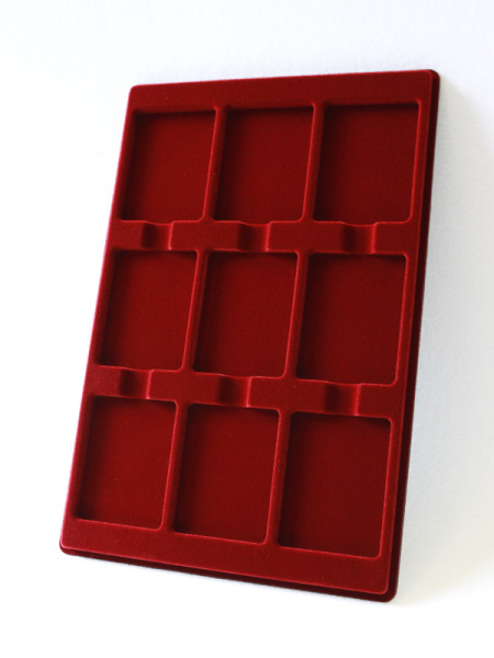 Планшет L (222х333х13 мм) для 9 слабов PCGS (Франция) (63х83х8 мм), тёмно-бордовый  Планшет L (222х333х13 мм) для 9 слабов PCGS (Франция) (63х83х8 мм), тёмно-бордовый