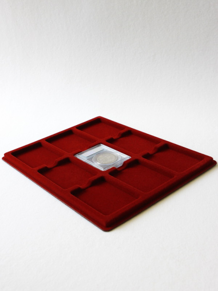 Планшет S (234х296х12 мм) для 9 слабов PCGS (Франция) (63х83х8 мм), тёмно-бордовый  Планшет S (234х296х12 мм) для 9 слабов PCGS (Франция) (63х83х8 мм), тёмно-бордовый