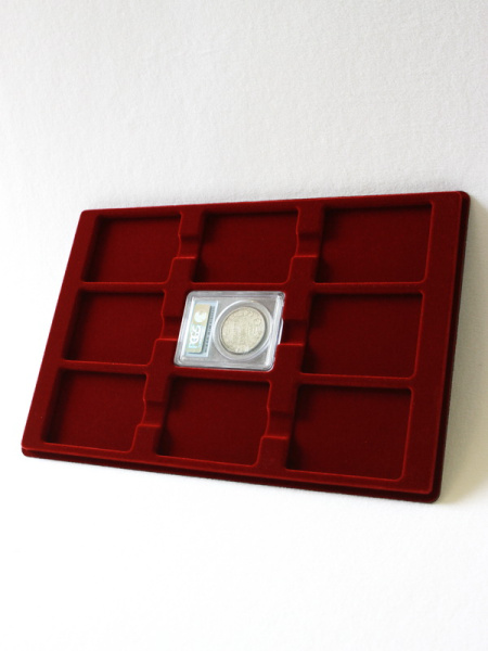 Планшет L (222х333х13 мм) для 9 слабов PCGS (Франция) (63х83х8 мм), тёмно-бордовый  Планшет L (222х333х13 мм) для 9 слабов PCGS (Франция) (63х83х8 мм), тёмно-бордовый