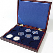 Деревянный футляр Volterra Smart (252х204х32 мм) для 11 монет в капсулах (диаметр 44 мм). Синий