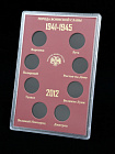 Буклет для хранения монет «Города Воинской Славы», Выпуск II, 2012 год (в пластике). 8 монет, тёмно-бордовый
