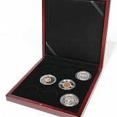Деревянный футляр Volterra (190х196х32 мм) для 8 монет в капсулах (диаметр 44 мм). Чёрный