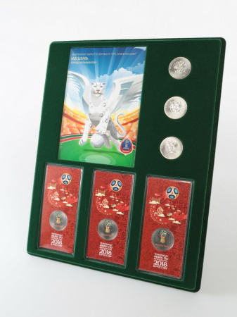 Планшет S (234х296х12 мм) для 3 монет 25 рублей и 3 монет 25 рублей в блистере «Футбол 2018» + Открытка. Казань