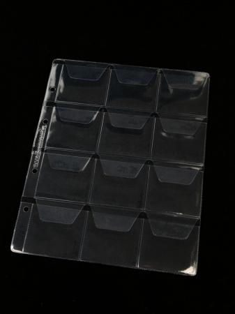 Листы формата ОПТИМА (Россия) (200х250 мм) на 12 ячеек с клапанами. Для монет диаметром до 50 мм. Standart. Упаковка из 10 листов. Albommonet, ЛМ12К